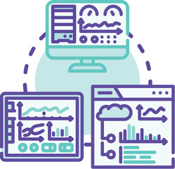Fototapeta premium Dashboard settings interface concept using a smartphone, tablet, and desktop computer for optimizing digital service, data management, and system administration