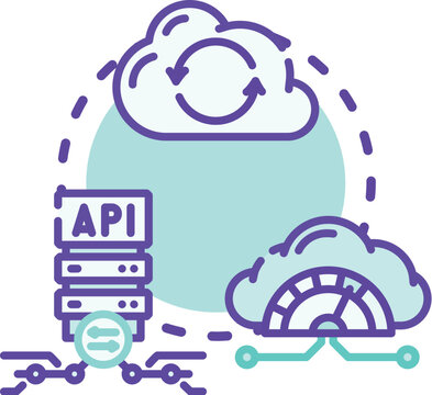 Cloud computing elements, including a secure server and internet globe, are connecting wirelessly to a mobile device with integrated technology