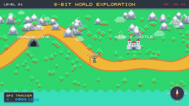 8 Bit Pixel Art RPG World Adventure Quest Map Exploration Loop Video