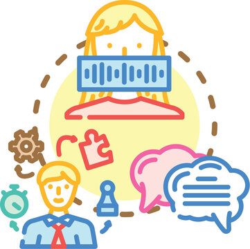 Spoken language fluency concept. Eloquence speaking, pronunciation expression, pacing vocabulary icon vector illustration