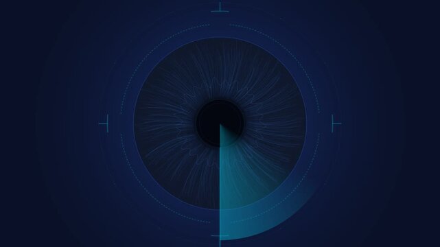 Futuristic Iris Recognition Biometric Authentication Animation with Circular Scanning Grid and Verification Pulse Dark Background Seamless Loop Corporate Cybersecurity Technology Video