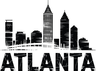 Atlanta skyline silhouette vector graphic featuring bold typography and distressed texture effects for urban themes, travel posters, and city branding projects © pyenga