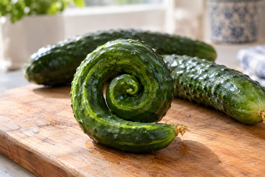 Cucumber Naturally Grown In Perfect Spiral Curl