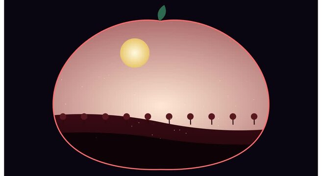 Minimalist sunset landscape animation inside apple shape, abstract nature motion background, concept