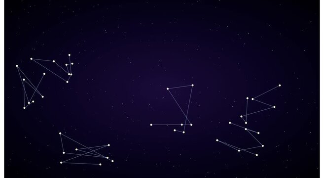 Animated constellations and star map background: glowing night sky with connecting lines and celestial navigation motion