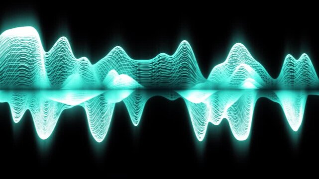 Glowing Turquoise Audio Wave Animation Pulsing on Black Background