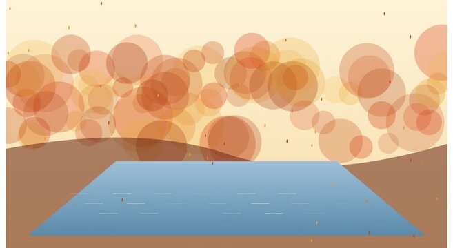 Abstract autumn landscape motion background, with falling leaves, and soft bokeh, circles