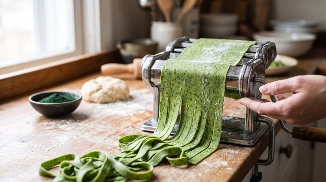 Green pasta ribbons made with microalgae protein