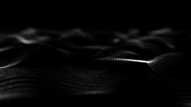 Abstract flowing smooth white waves background. Grid, Big data connection. Seamless loop 4k animation