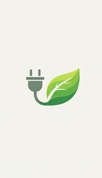 Green leaf with electric plug on light background
