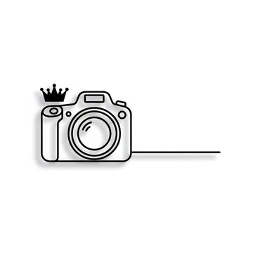 One line camera drawing with crown
