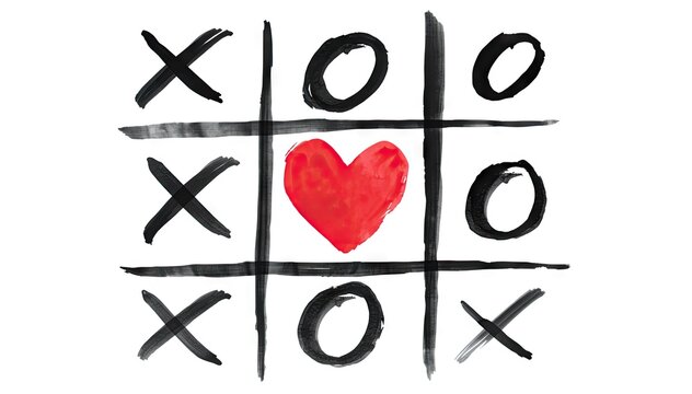 Hand drawn tic tac toe with heart center