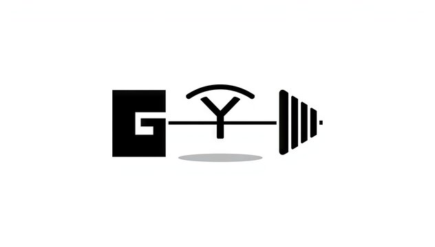 Gym lettering with barbell and shadow in black and white