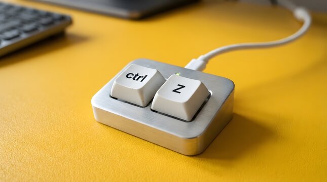 Close-Up Of Mini Two-Key Keyboard With Ctrl And Z Keys For Undo On Yellow Surface