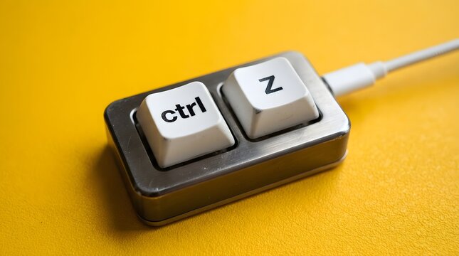 Close-Up Of Mini Two-Key Keyboard With Ctrl And Z Keys For Undo On Yellow Surface