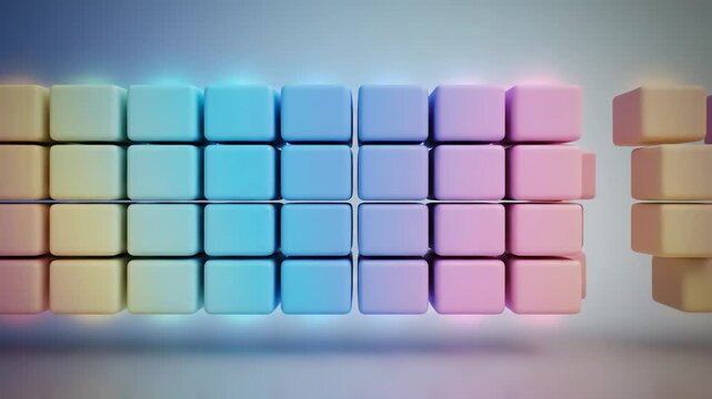 Abstract colorful 3D cube grid with rainbow gradient