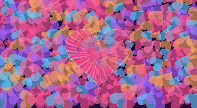 Vibrant heart pattern background, with radiant light, burst, romantic abstract, motion for valentine&rsquo;s, day and love-themed projects