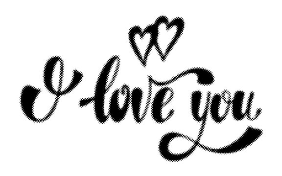 Handwritten calligraphy lettering i love you with heart symbols on white background transparent background