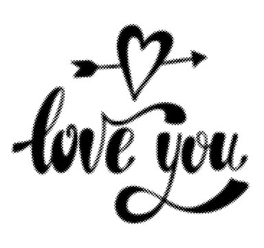 Handwritten love you calligraphy lettering with a heart and arrow symbol transparent background