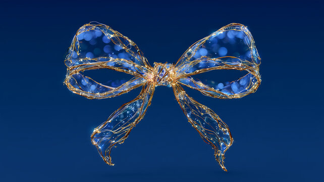 Elegant Golden Christmas Bow on Blue Holiday Background,blue ribbon bow