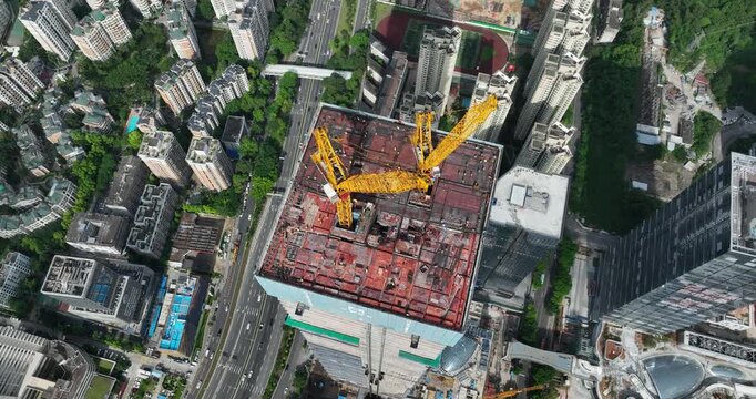  Aerial footage of new buildings under construction in shenzhen city, China