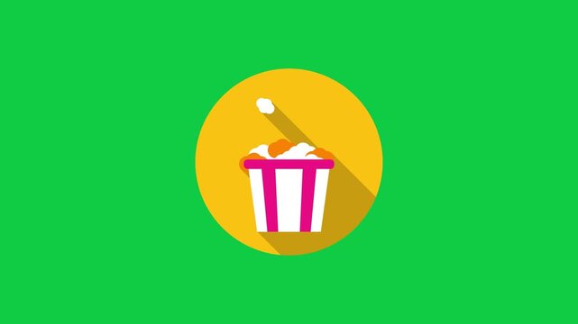 Popcorn bucket with popping kernels flat design animation loop