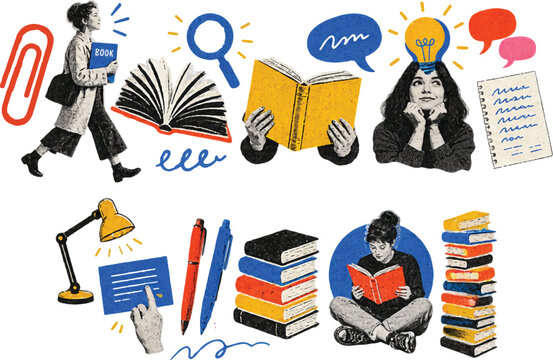 Vintage Editorial Reading and Publishing Collage with Books