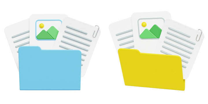 Folder with documents 3d illustration. File attachment or portfolio concept