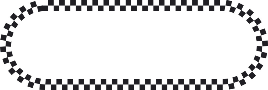 Horizontal pill-shaped checkered frame with alternating black and white squares, isolated border pill shape