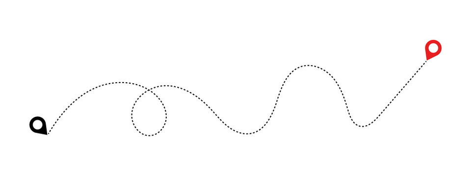 Dotted path line with start and end location markers showing a travel route or journey progress