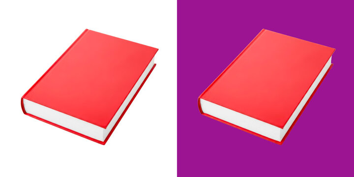 Single closed hard cover book with bright red texture on two color background transparent png