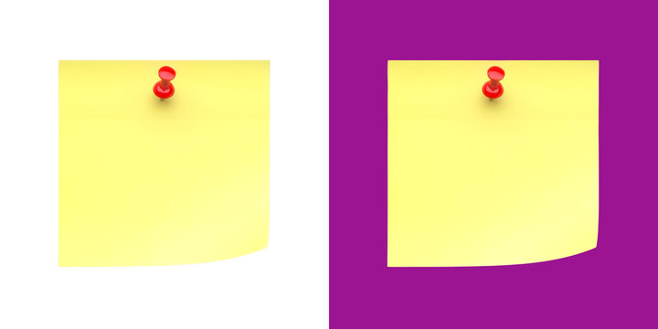 Yellow sticky note paper attached with a red push pin for office reminders transparent png
