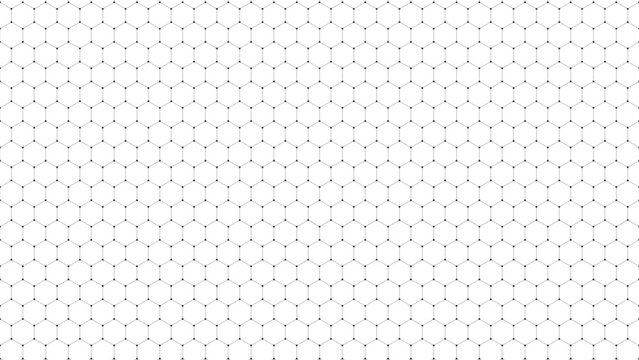 Seamless geometric pattern featuring black hexagonal grid lines and small vertex dots on a plain white background