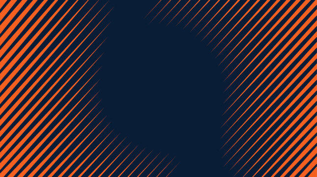 Abstract orange diagonal lines background with dark blue curved shape.