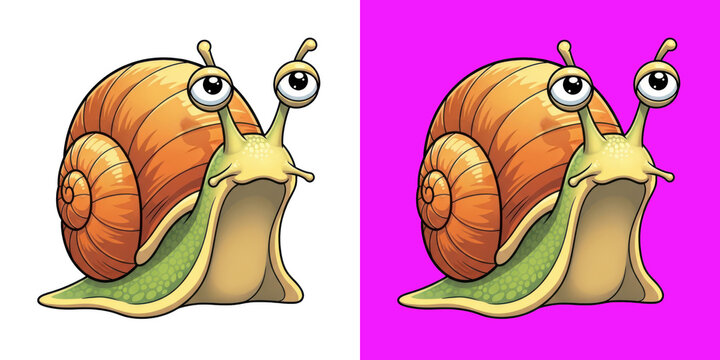 Cute cartoon snail with a spiral orange shell character transparent background, png