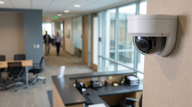 Office Security Camera Surveillance System Monitoring Modern Reception Area