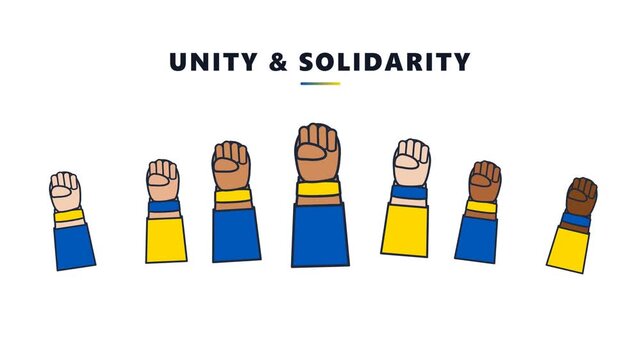 Diverse human hands raised in solidarity and unity concept illustration