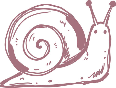 Mauve snail with spiral shell in a minimal hand drawn vector illustration