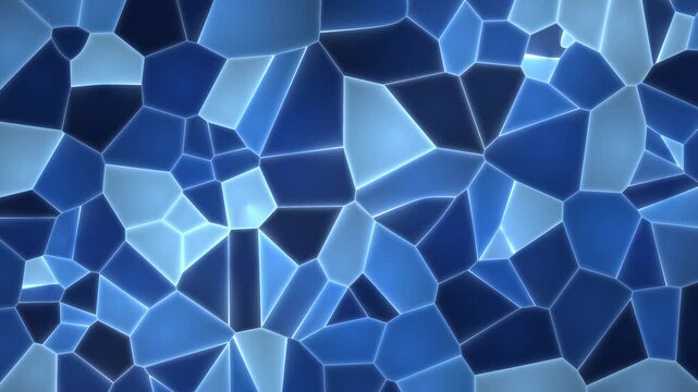 Abstract voronoi cells growing and splitting like cracked glass in blue tones, 4K seamless loop