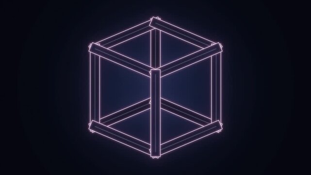 Rotating Penrose-like impossible cube lines with smooth glow, minimalist 4K seamless loop animation