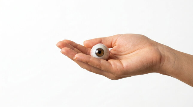Human Hand Holding Artificial Eyeball Medical Prosthetic Concept