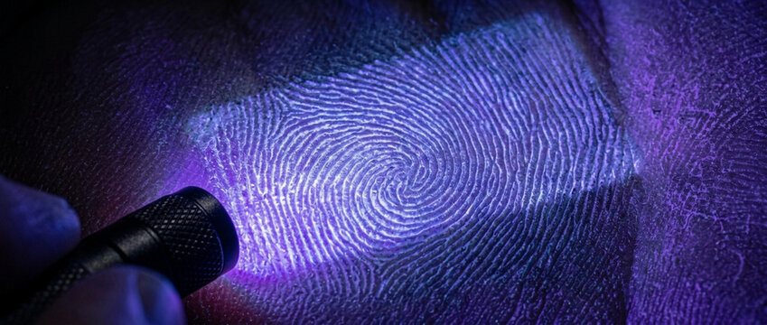 Forensics Fingerprint analysis using UV light evidence collection crime scene investigation biometrics unique identification