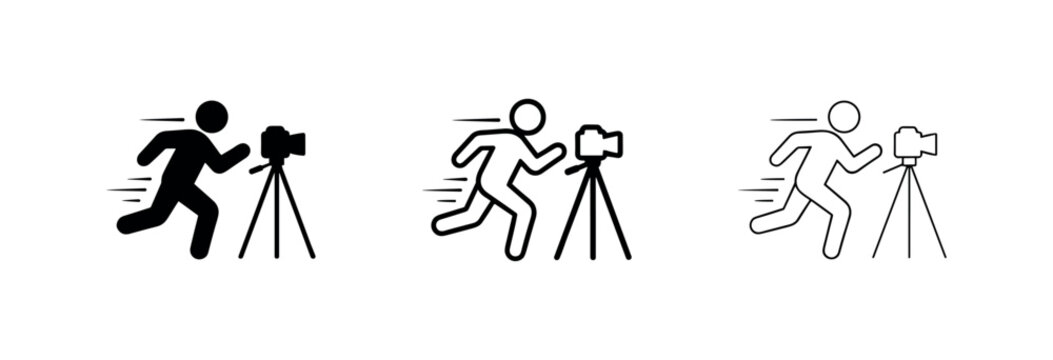 Timer Photography Icon Set - Photographer Running to Get in Shot