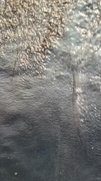 Ocean Waves Foam Washing Dark Sand Beach Shore. White sea foam and gentle ocean waves washing over dark sand beach shoreline, natural tropical coast summer concept.