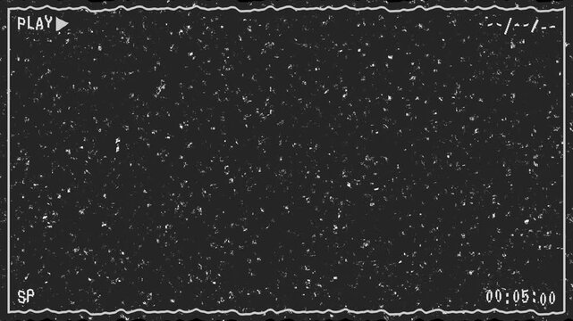 Old damaged vhs tape play effect with static noise and grain, Retro VHS camcorder overlay with static noise and timecode display