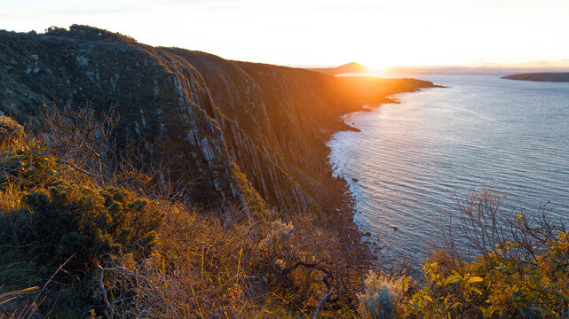 Beautiful Australian sunrise light over the ocean and horizon on the Fleurieu Peninsula in South Australia