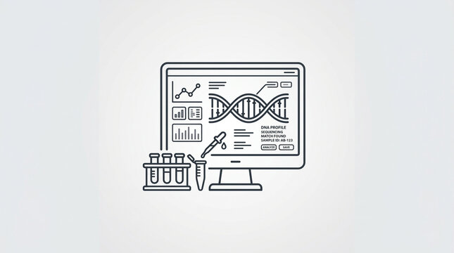 DNA helix on computer screen research equipment scientific data visualization biotechnology concept