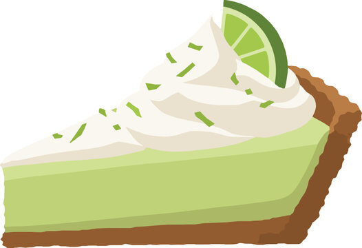Key lime pie slice with whipped topping, side profile facing left, dessert vector illustration