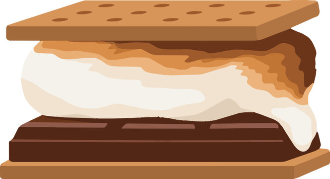 s'mores stack on graham cracker base side profile right, dessert treat, vector illustration
