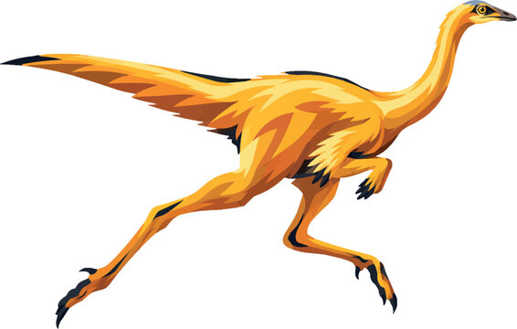 gallimimus sprinting side profile right full body, prehistoric theropod, decorative vector illustration